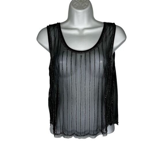 Passport Sleeveless Sheer Beaded Crop Tank, M - Picture 1 of 6